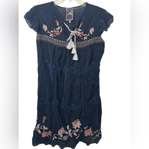 JOHNNY WAS Blue Edda Embroidered Dress XS - Picture 1 of 14